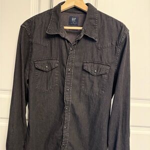 Gap Denim Western Shirt Washed Black Slim Fit Snap Button Mens M